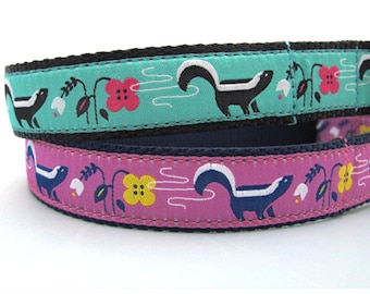 Skunk 1" ribbon dog collar on webbing, adjustable - Vibrant Colors and Durable - Made on Martha's Vineyard