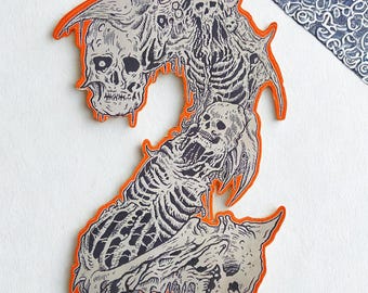 Parche de calavera de terror gótico - Wayne Tully Art - Emblema termoadhesivo tejido