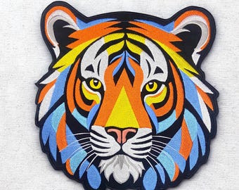 Parche bordado de cara de tigre: aplique termoadhesivo colorido