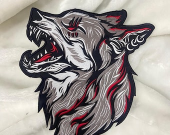 Parche trasero grande de lobo aullador: parche termoadhesivo bordado para chaleco de motociclista