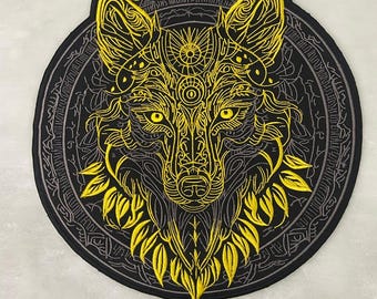 Golden Wolf Large Back Patch, Iron-On Embroidery Patch for Custom Gear