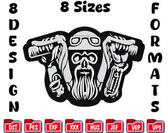 Diseño de bordado de calavera de motociclista: Archivo de bordado a máquina (Descarga digital)