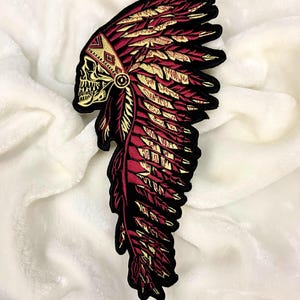 Patch med huvudbonad och dödskalle för indiansk ursprungsbefolkning – broderad stryk-på-applikation för bikerväst