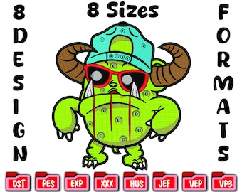 Diseño de bordado de monstruo: aplique de dibujos animados, 8 tamaños (archivo digital)