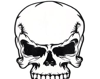 Parche de motociclista con calavera blanca grande - Bordado gótico termoadhesivo para chaleco de cuero