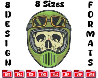 Diseño de bordado para casco de piloto con calavera: Patrón de motociclista (3-10 pulgadas)