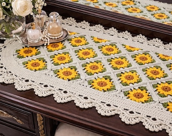 Sunflower Crochet Table Runner Pattern | Granny Square, Easter Decor (Digital PDF)