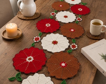 Handmade Crochet Flower Table Runner | Boho Dining Decor