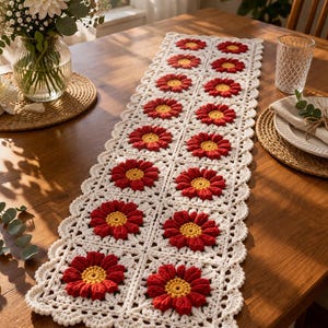 Floral Crochet Table Runner Pattern | Spring Easter Decor, Step-by-Step Guide (PDF Download)