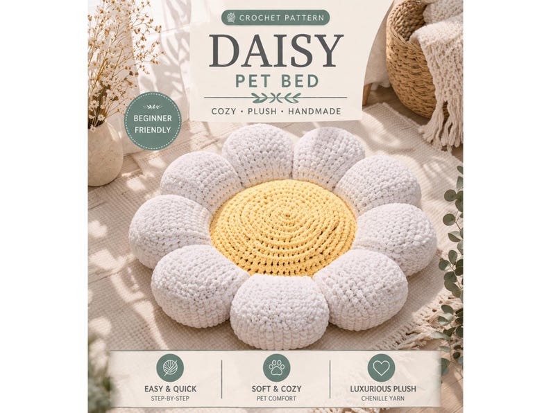 Crochet Flower Pet Bed Pattern | Cozy Plush Dog Cat Bed (Digital Download) image 5