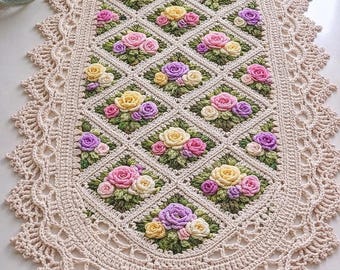 Easter table runner crochetpattern | Spring tablecloth pdf | step by step picture guide