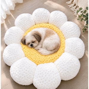 Crochet Flower Pet Bed Pattern | Cozy Plush Dog Cat Bed (Digital Download) image 1
