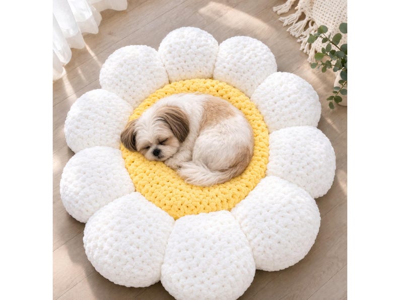 Crochet Flower Pet Bed Pattern | Cozy Plush Dog Cat Bed (Digital Download) image 1