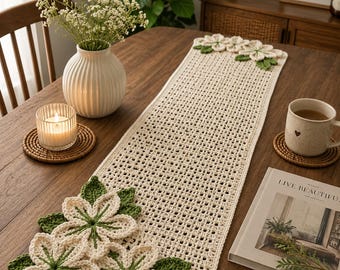 Floral Crochet Table Runner PDF Pattern Farmhouse Lace Decor DIY Home Handmade Rustic Accent