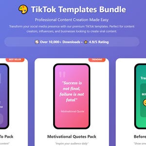 TikTok Templates Bundle | 50+ Social Media Content Creator Pack | Canva Instagram Reels Stories | Viral Video Templates Digital Download