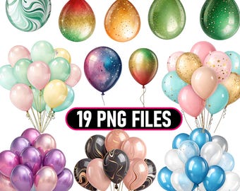 Birthday Balloon Clipart Bundle: Party & Baby Shower PNG Designs (Digital Download)