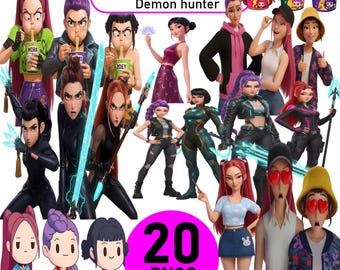 Kpop Demon Hunters Clipart Bundle | Huntrix Rumi PNG, Saja Girls Fan Art, Girl Dinner Digital Download | Kpop Inspired Movie Art | 300 DPI