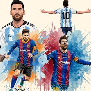 Lionel Messi PNG Clipart-paket | Digital nedladdning av Argentinas fotboll | Sublimeringsdesign för T-shirt, tårtdekoration | 300 DPI