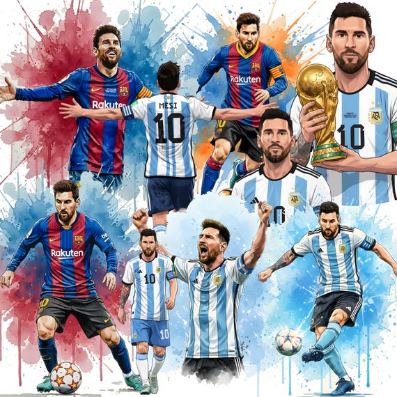Lionel Messi PNG Clipart Bundle | Argentina Soccer Digital Download | Sublimation Design for T-Shirt Tumbler Wrap Cake Topper | 300 DPI