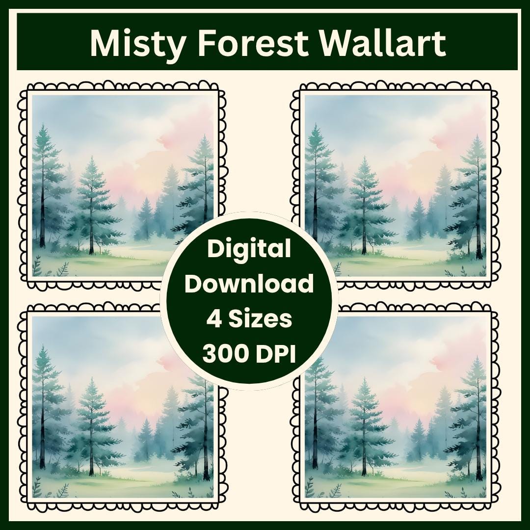 Watercolor Wall Art Print | Forest Landscape | Misty Pine Tree Nature ...