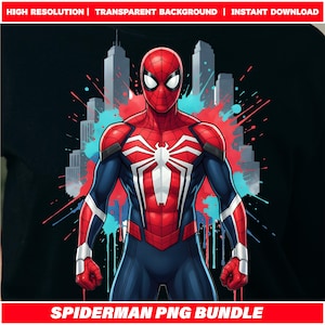 スーパーヒーローPNGバンドル | 水彩コミッククリップアート | スパイダーヒーロー昇華デザイン | Tシャツプリントファイル | 誕生日パーティーデジタルダウンロードPNG