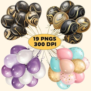 Birthday Balloon Clipart Bundle: Party & Baby Shower PNG Designs (Digital Download)