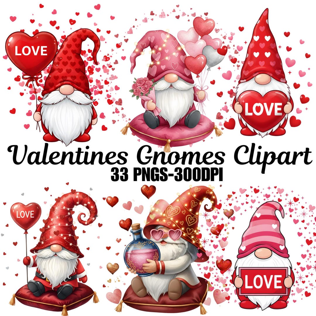 Valentines Day Clipart | Watercolor Valentine Gnomes PNG | Cute Gnome ...