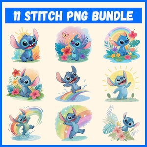 Stitch-Inspired Alien Clipart Bundle: Blue Cartoon PNG Graphics (Digital Download)