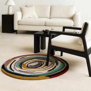 Handmade round tufted rugs,soft textured circle rug and multicolor home accent.Artisan round tufted rug,bold color and floor mat.
