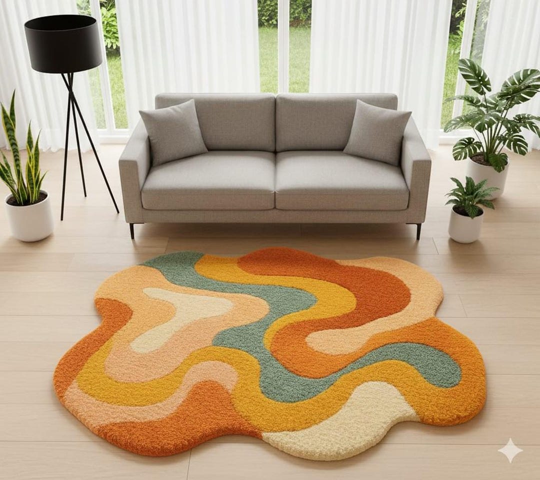 Wavy Small Rug Modern Wavy Hand Tufted Wool Rugs: Abstract Irregular 9x12, 3x5, 5x7 ...