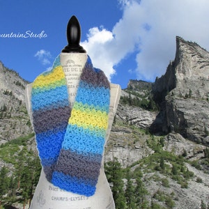 Kaleidoscope Blue River Wrap and Tuck Cowl Scarf. Women's Handmade Wool Scarf. Ready to Ship. image 1