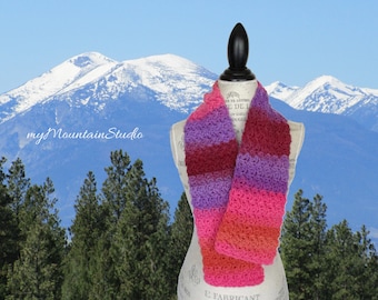 Women's Handmade Wool Scarf. Kaleidoscope Tropic Sherbet Wrap and Tuck Cowl Scarf. Made in Montana. Ready to Ship.