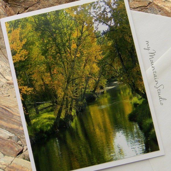 Autumn River Reflections Photo Note Card. Scenic Nature Water Photography. Montana Fall.
