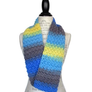 Kaleidoscope Blue River Wrap and Tuck Cowl Scarf. Women's Handmade Wool Scarf. Ready to Ship. image 3