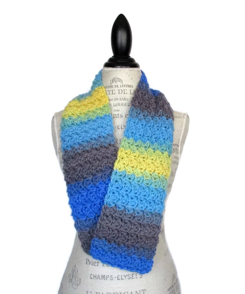 Kaleidoscope Blue River Wrap and Tuck Cowl Scarf. Women's Handmade Wool Scarf. Ready to Ship. image 3