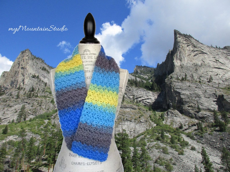 Kaleidoscope Blue River Wrap and Tuck Cowl Scarf. Women's Handmade Wool Scarf. Ready to Ship. image 1