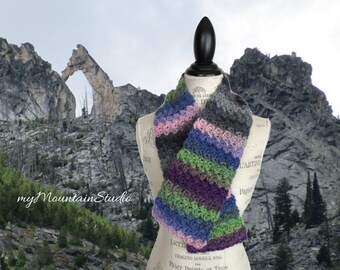 Kaleidoscope Berry Field Wrap and Tuck Cowl Scarf - Handmade - Wool