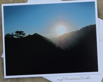 Sun Setting Photo Note Card - Evening View from Goat Mountain - Montana Landscape Photography