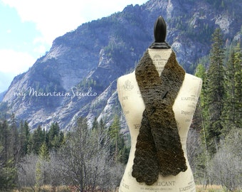 Women's Handmade Fall and Winter Scarf in Green and Gray - Midnight Whisper