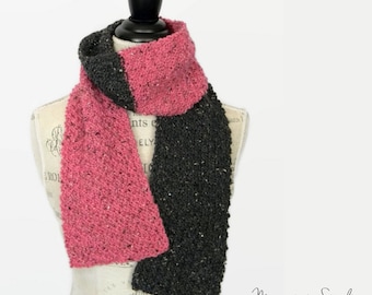 Pink and Dark Gray Scarf, Handmade Scarf, Women's Scarf, Handknit Scarf, Fall Scarf, Winter Scarf, Made in Montana, Ready to Ship