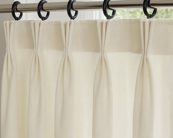 Triplet Pinch Pleated Heavy Linen Curtains, 16 Colors, Custom Size Drapery panels for living room, for bedroom, for rod and track