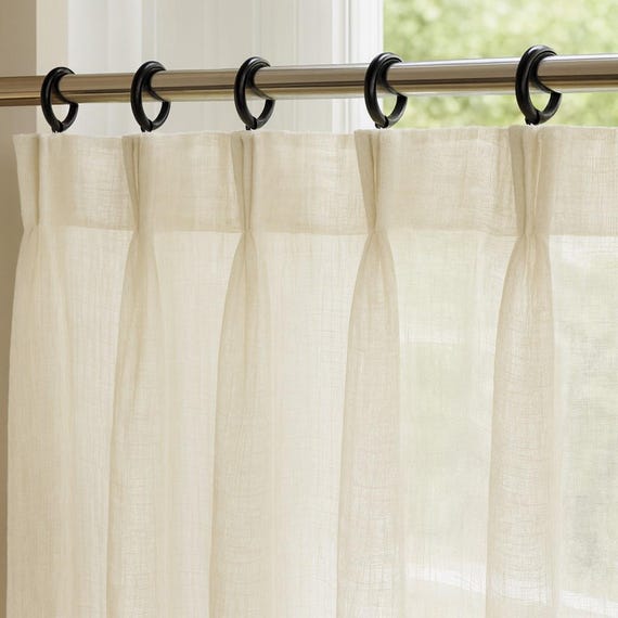 Triple Pinch Pleated Linen Sheer Curtains, Sheer Pleated Cafe Curtains, Custom Size Curtain Panels for living room, for bedroom