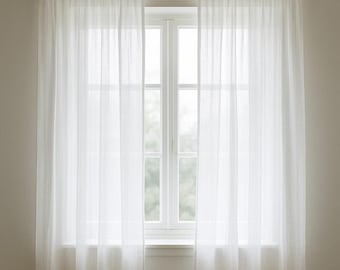 Linen Sheer Curtain Panels for Bedroom, living room, 16 Colors, Grommet, Rod pocket, Hook/Ring, Track Options , Custom Size Drapery