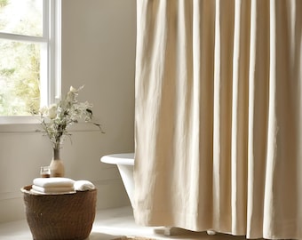 Linen Shower Curtain, Bathroom Curtain Panel, Ivory, White and Natural Colors, Flax Custom Shower Curtain