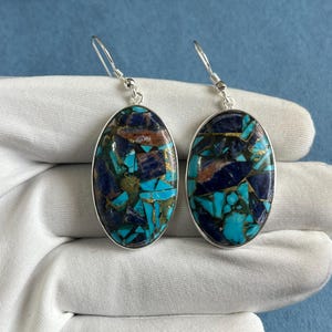 Natural Turquoise Silver Earrings Oval Shape Dangle Earrings, Handmade Earrings for Women, Turquoise gemstone Jewelry, Gift for Her