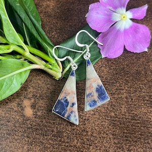 Sodalith Silber Ohrringe Fancy Form Baumeln Ohrringe, handgemachte Ohrringe für Frauen, Sodalith Edelstein Schmuck, Geschenk für Sie