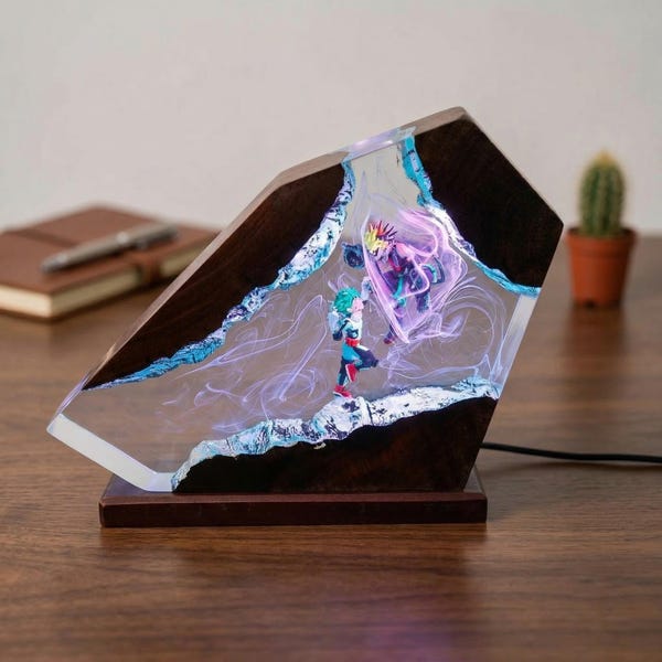 Handmade Anime Resin Lamp, Do.ku vs Ba.ku.go Epoxy Night Light, My Hero Aca.demia Resin Lamp