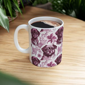 Cute Burgundy Pug Puppy Mug - Adorable Ceramic Coffee Cup - Dog Lover Gift