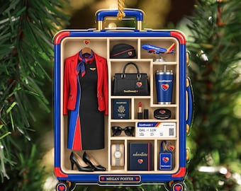 Personalized Southwest Flight Attendant Ornament, Custom Cabin Crew Name Gift, Airline Crew Christmas Keepsake, 2D Flat Ornament