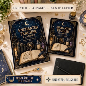 Zauberhafter Lehrerplaner zum Ausdrucken | Undatiert, A4-Format (US Letter), PDF | 43-seitiges magisches Tagebuch | Fantasy-Klassenzimmer-Organizer |